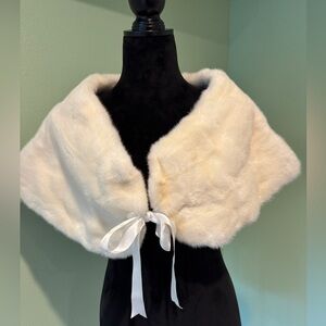 Elegant White Real Mink Fur Shawl